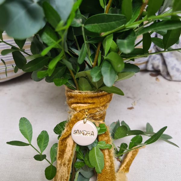 Personalized Bridal Bouquet Medals on one side