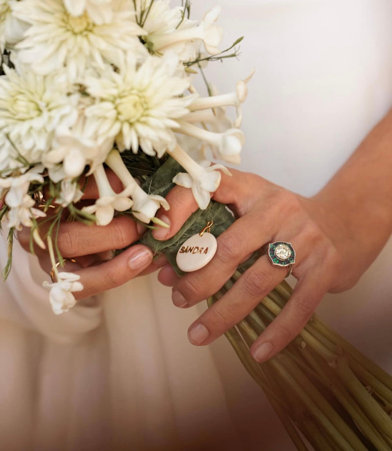 Personalized Bridal Bouquet Medals on one side